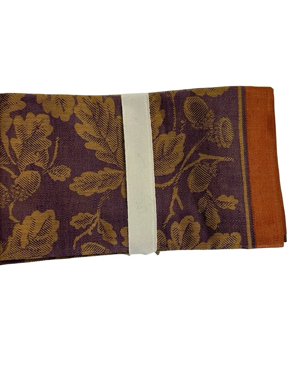 Williams Sonoma Acorn Jacquard Cotton Linen Napkins Set of 4 Purple Gold NOS